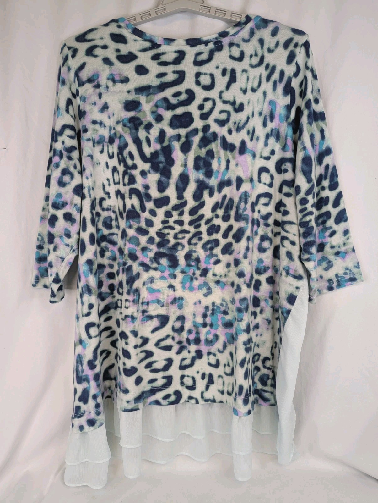 Tunic LOGO Goldstein Blue Animal Print Contrast Double Ruffle Knit Plus QVC 3XL