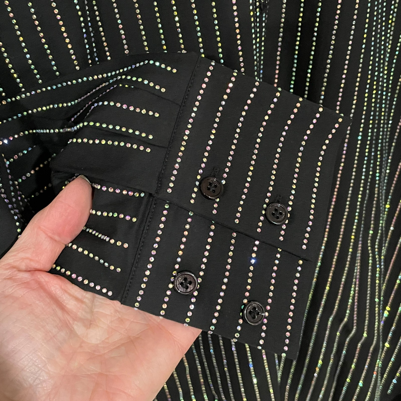 Maximalist Unisex Iridescent Rhinestone Button Front Top XL-2XL Oversized Disco