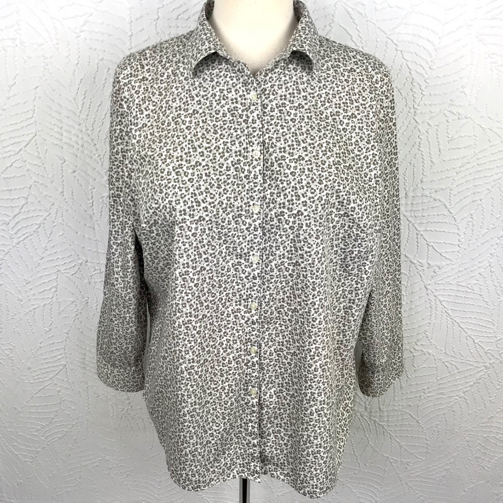 Lands End No Iron Supima Cotton Shirt Blouse Womens 20W Button Up Neutral Colors