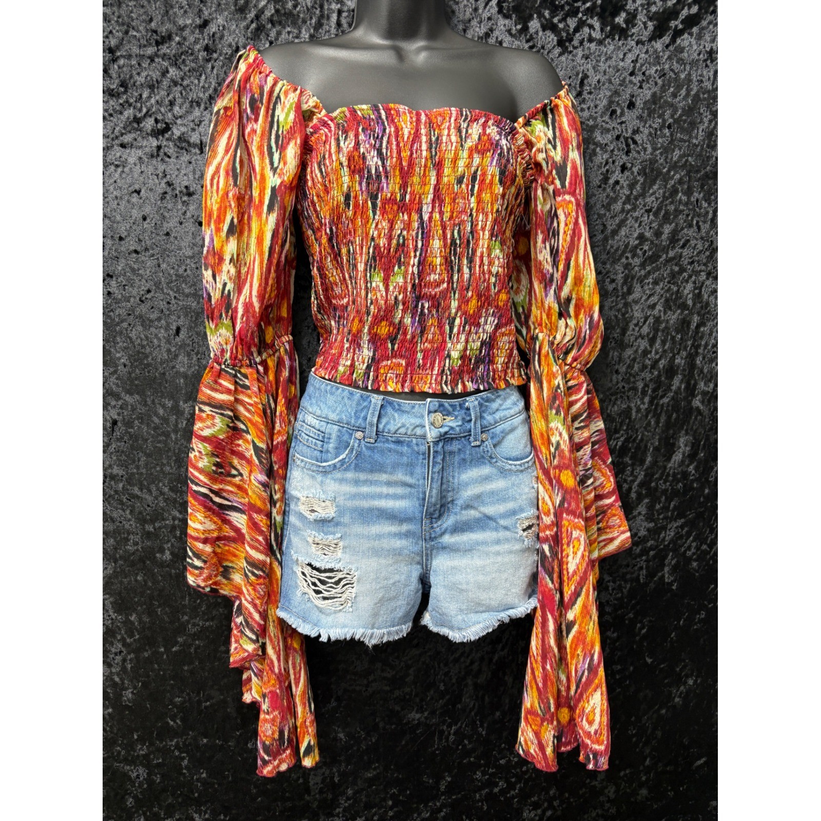 LIVE 4 TRUTH Smocked Top Womens M Romantic Fairy Boho Festival Hippy Bell Sleeve