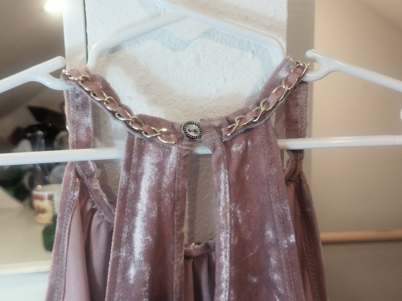 Occasion Tank Blouse Women’s S Shiny Mauve Elegant Pink Golden Chain Neckline