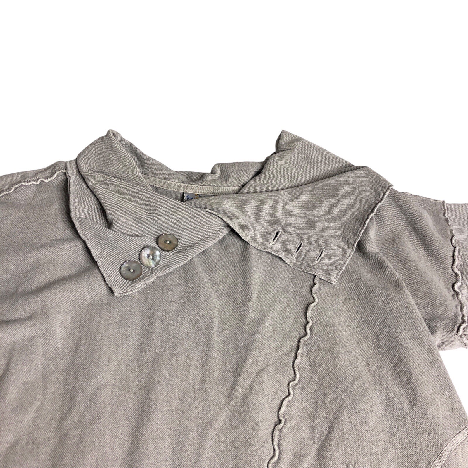 Sea Breeze of California Top Women L Taupe Gray Cowl Neck Asymmetrical Lagenlook