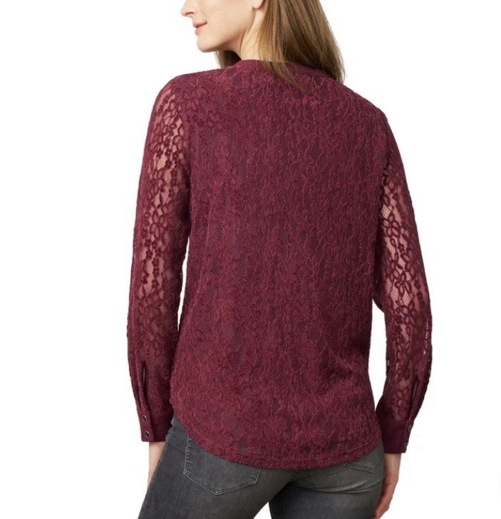 Cable & Gauge Womens Lace Blouse, NWT Port/Wine/Red, S Button Front, Lined
