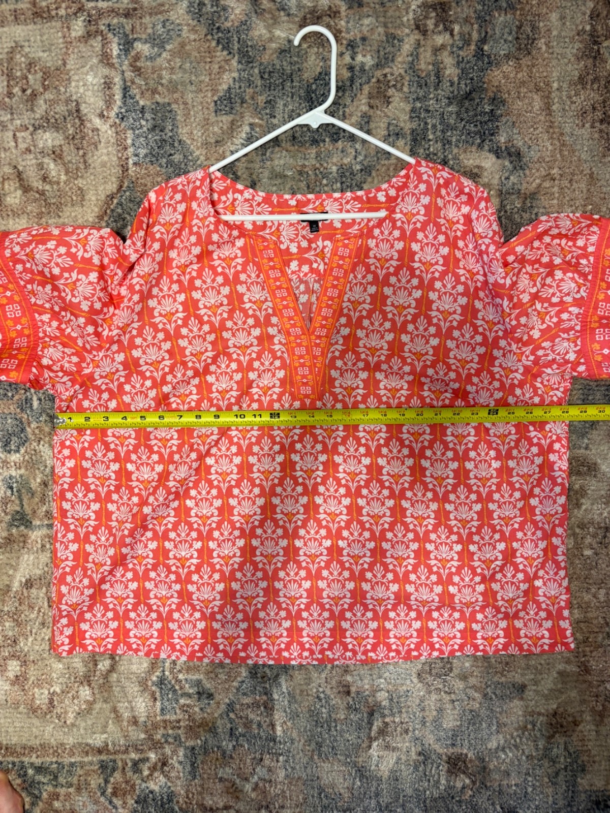 Talbots Women’s Plus S/S Floral Print V-Neck Popover Shirt Top Blouse 3X Coral