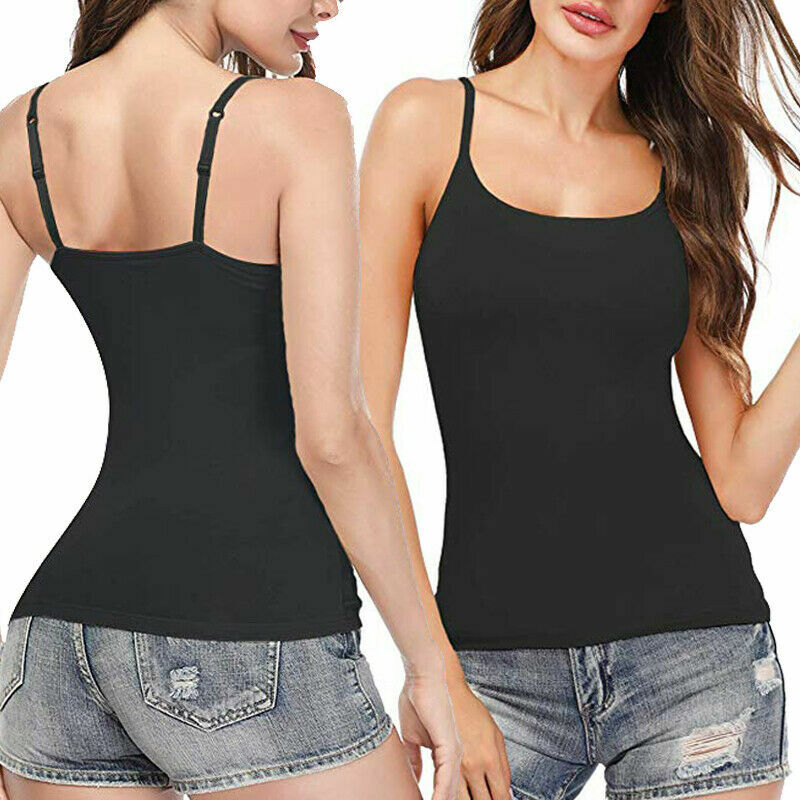 Women’s Basic Spaghetti Strap Cami Camisole with Built-in Bra Pad Tank Top Layer