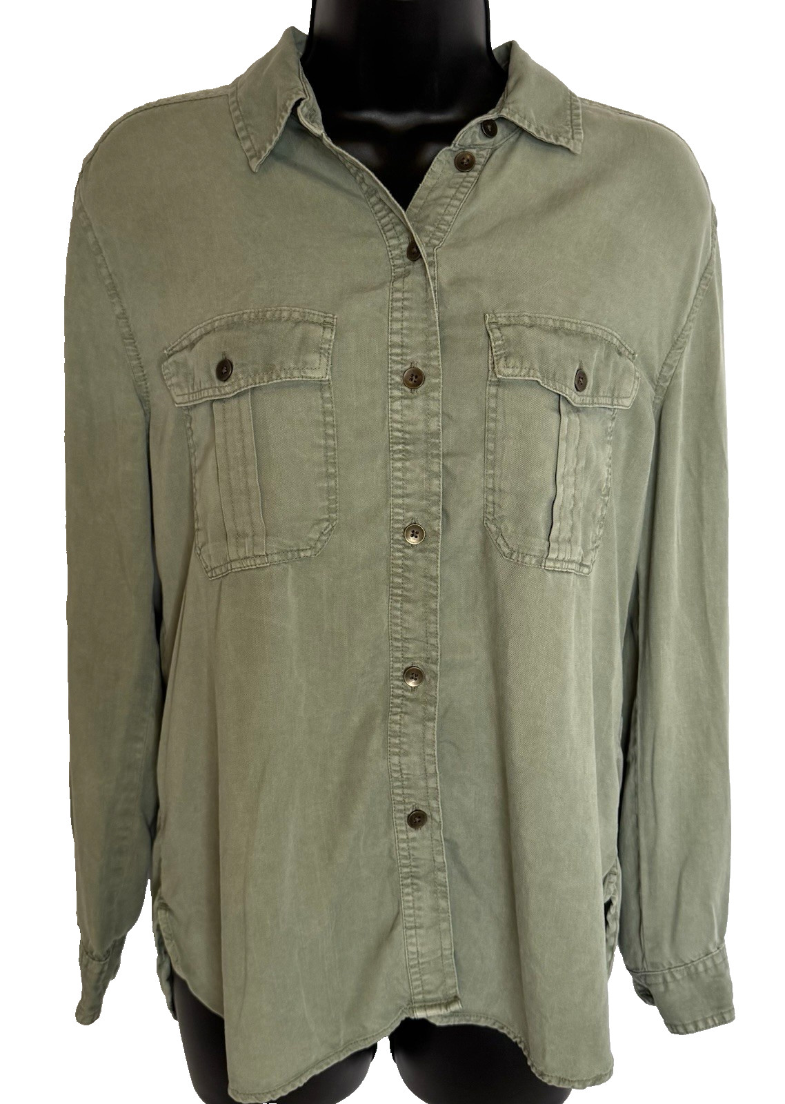 Old Navy Womens Long Sleeve Button Up Shirt Size S Collared Army Green Pockets