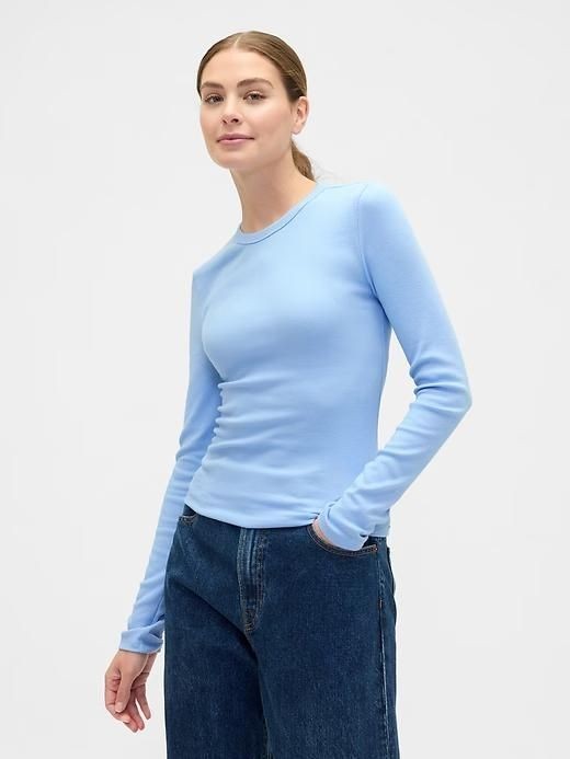 GAP Women’s Essential Ribbed Crewneck Sizes-S. M. L. XL. XXL -Wind Blue