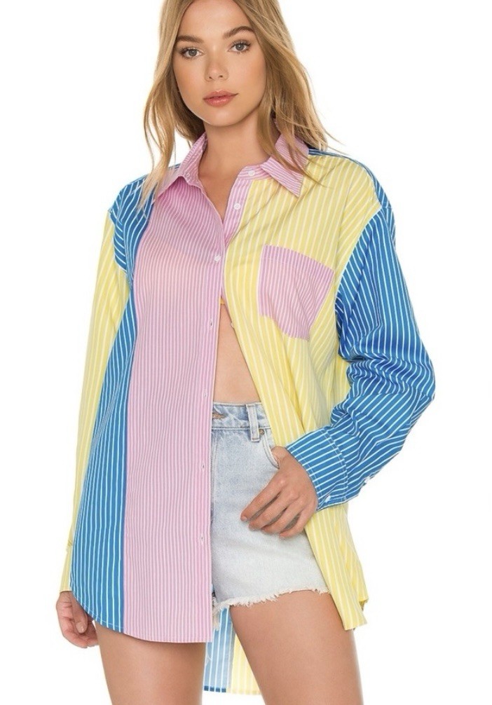Solid & Striped Oxford Tunic Shirt Coverup XS Colorblock Stripe Beach Resort