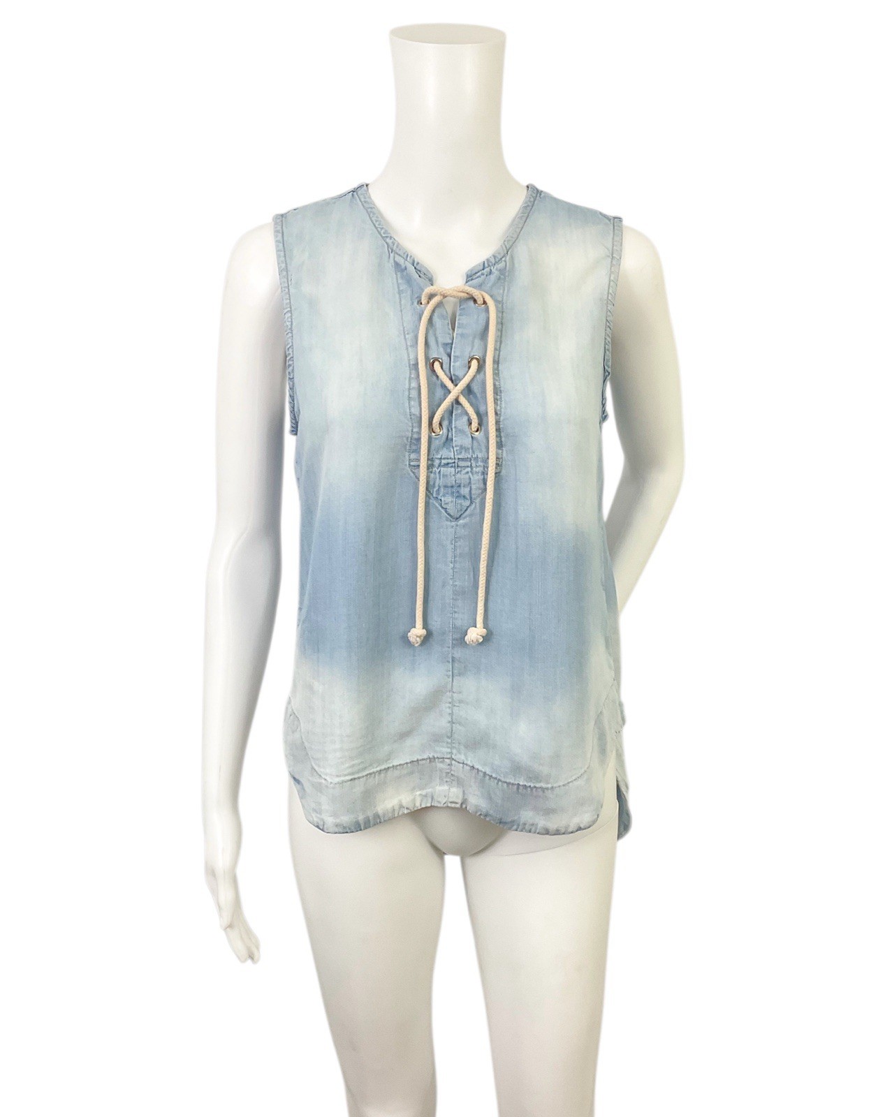 Cloth & Stone Top Small Blue Tie Dye Lace Up Sleeveless Tencel