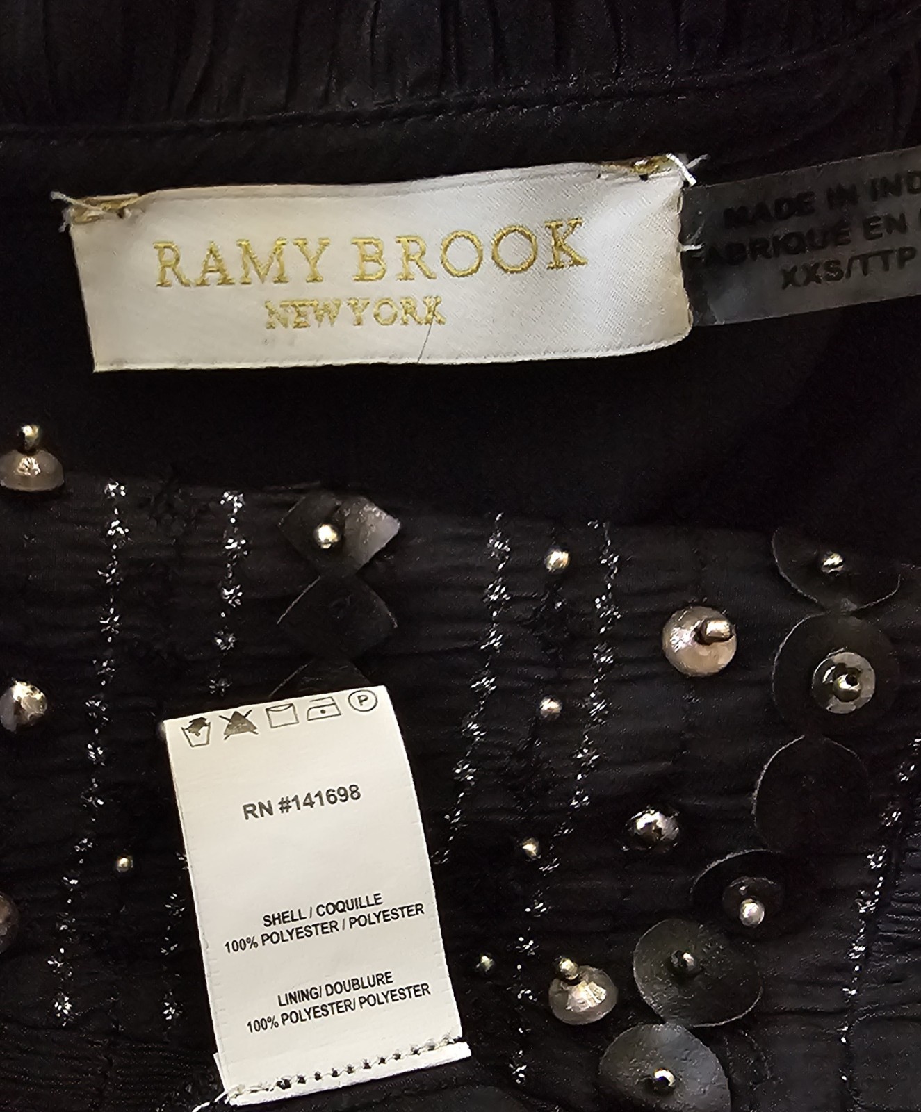RAMY BROOK Embellished Cooper V Neck Ruffle Blouse In Black XXS $345