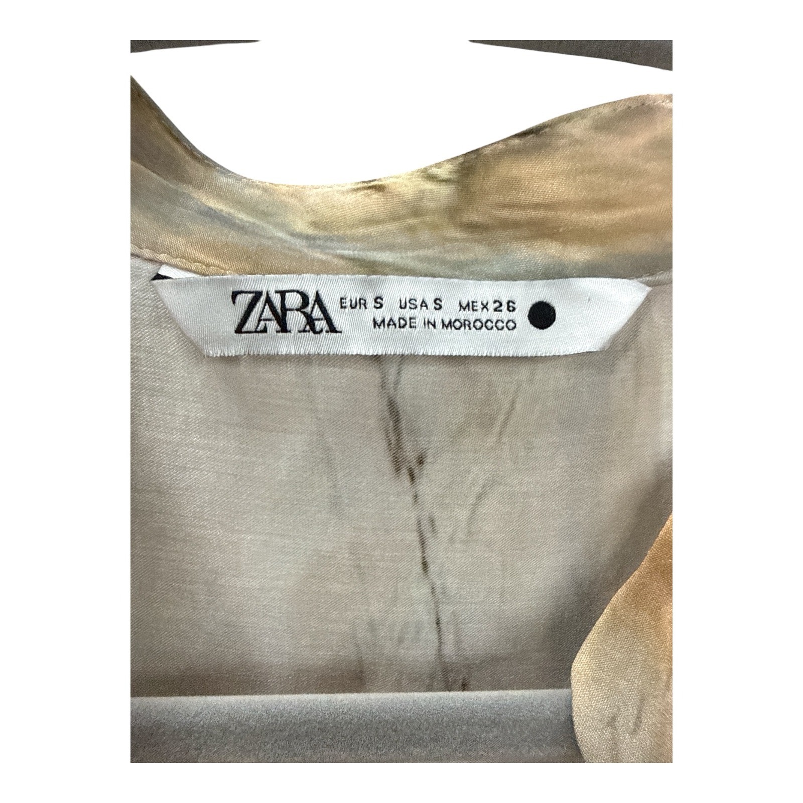 Zara Blouse Womens Small Tan Excellent Quiet Luxury Marble Print Boho Chic