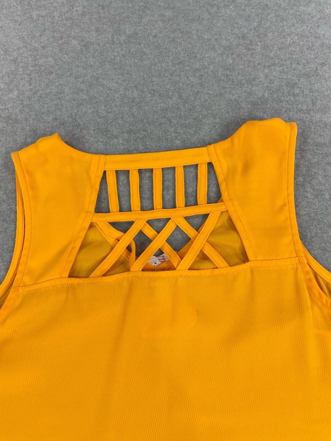 Skies Are Blue Women’s Orange Sleeveless Tank Top with Criss-Cross Back Detail