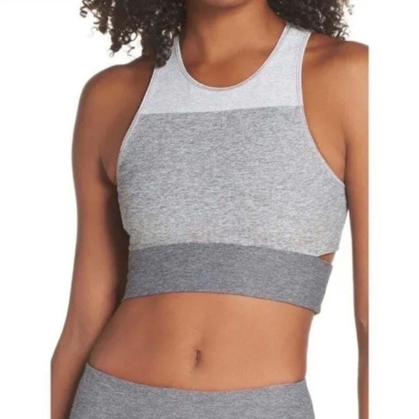 Outdoor Voices Long Line Colorblock cutout Sports Bra L Gray Gym Yoga Activewear