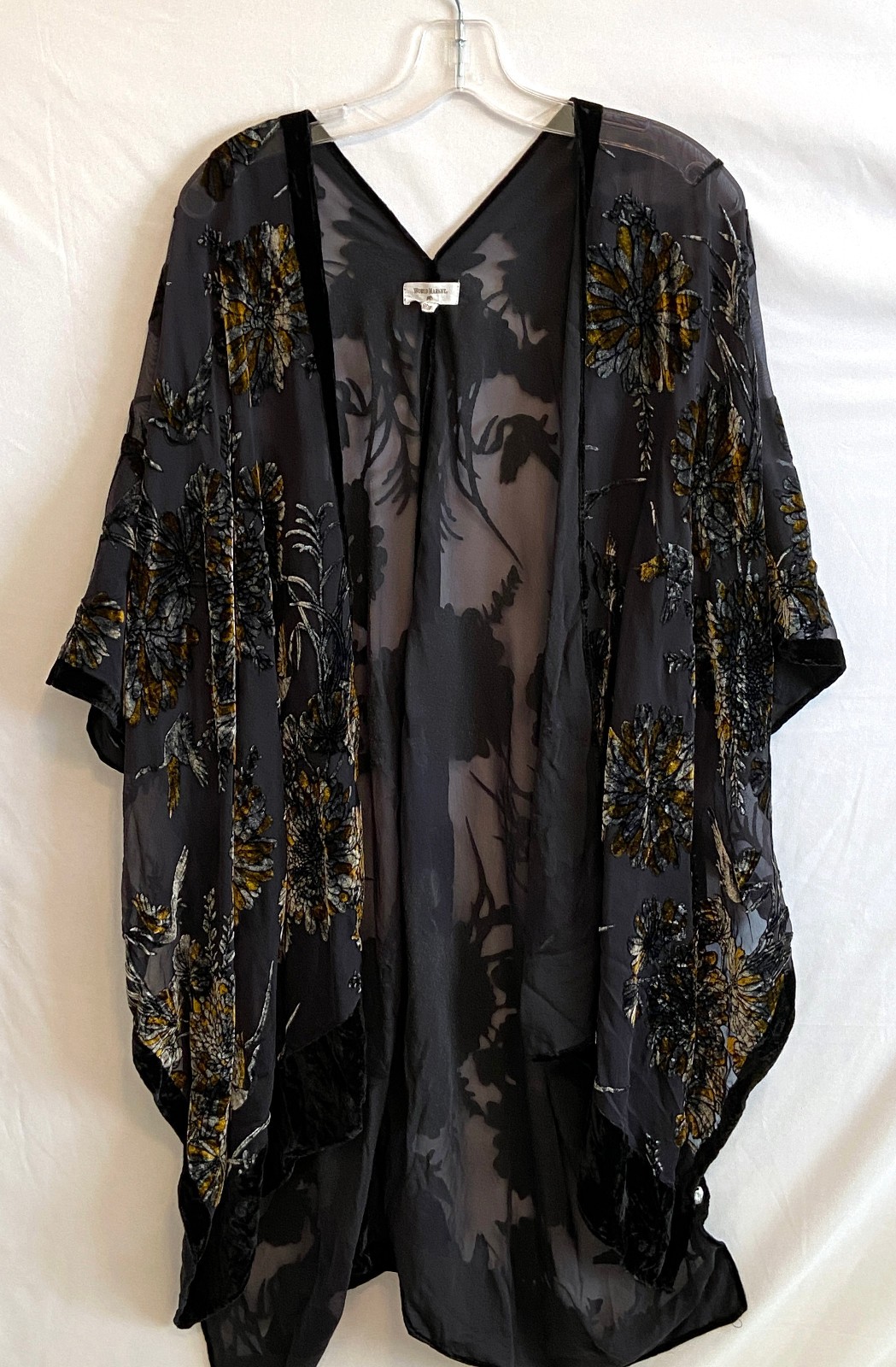 World Market Women’s Sheer Black Floral Birds Oversized Kimono Cover Up One Size