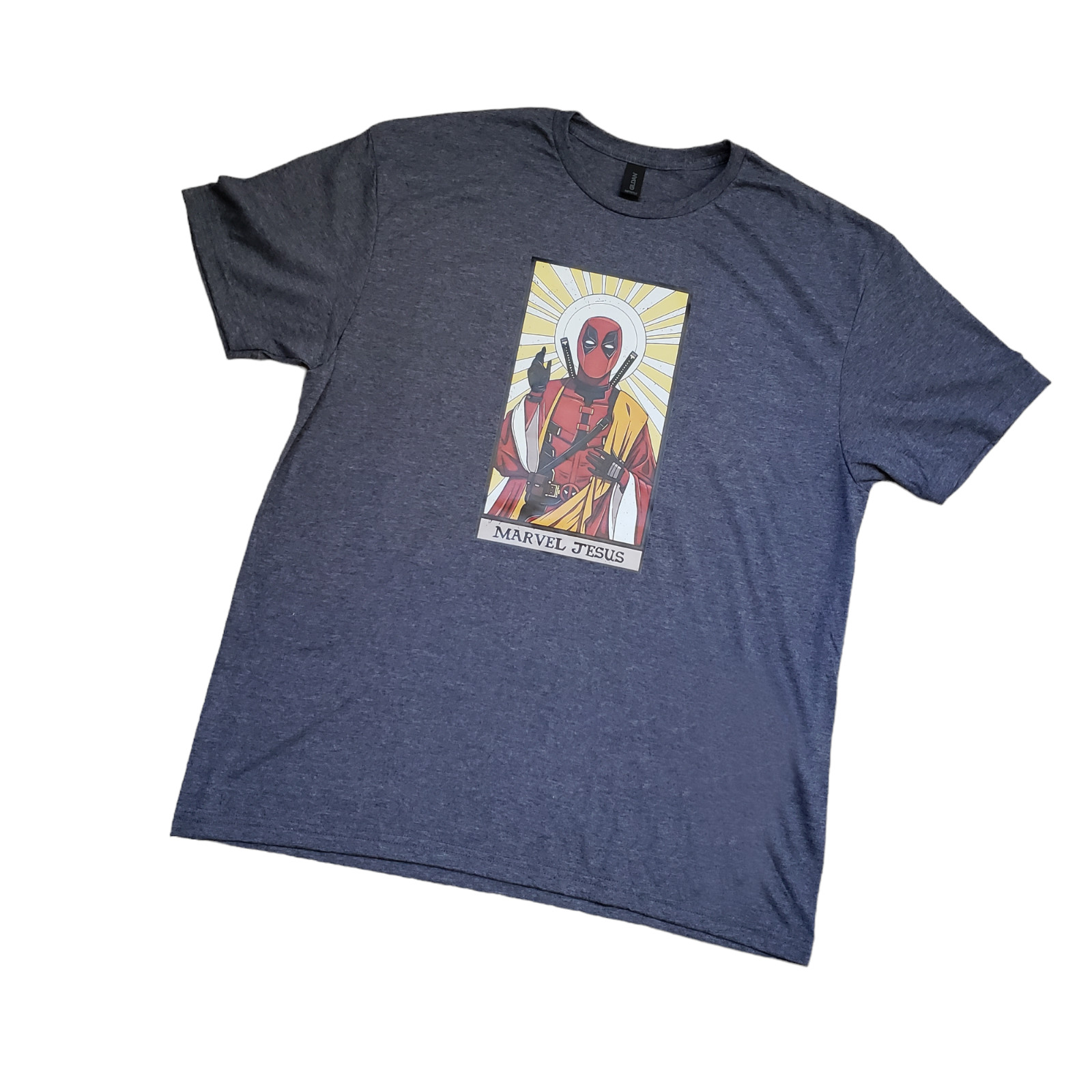 Deadpool Marvel Jesus Tshirt Heather Navy Size XL