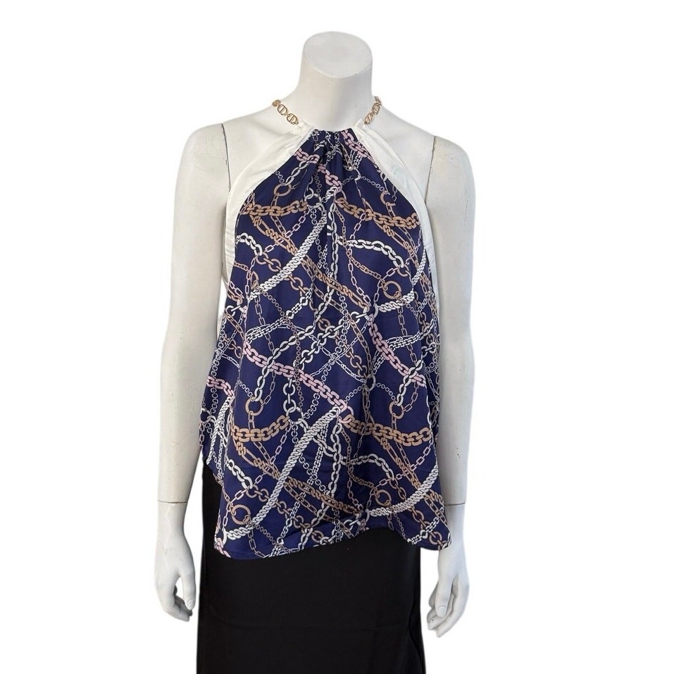 New The Noli Shop Blouse Women’s Medium Mika Silky Chain Link Pattern