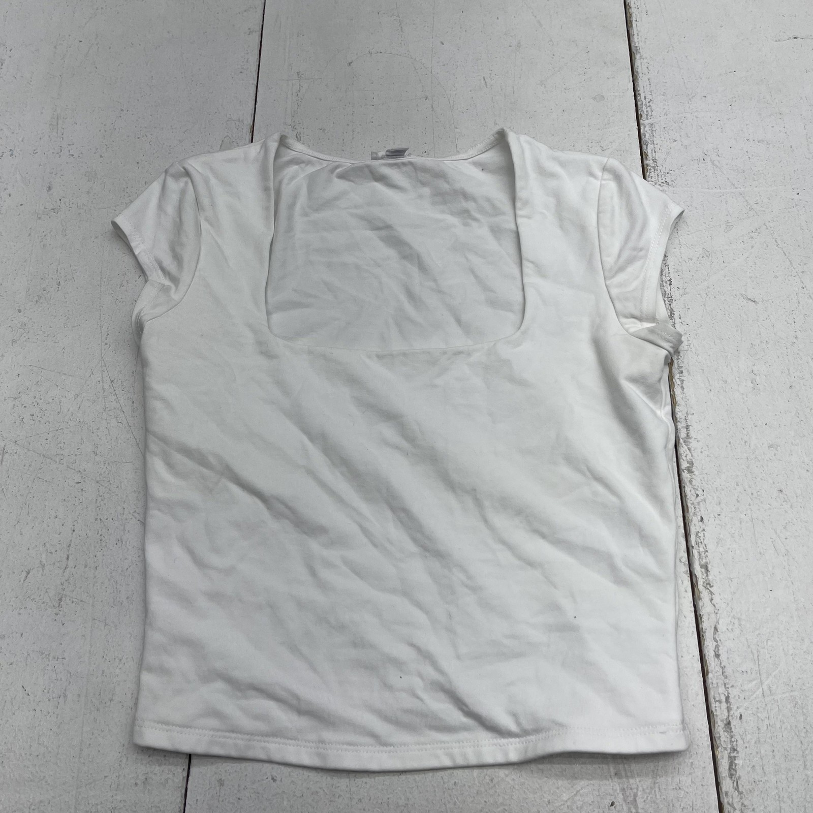 Garage Shirt Womens P/S White Square Neck Cap Sleeve Stretch Basic Tee Top