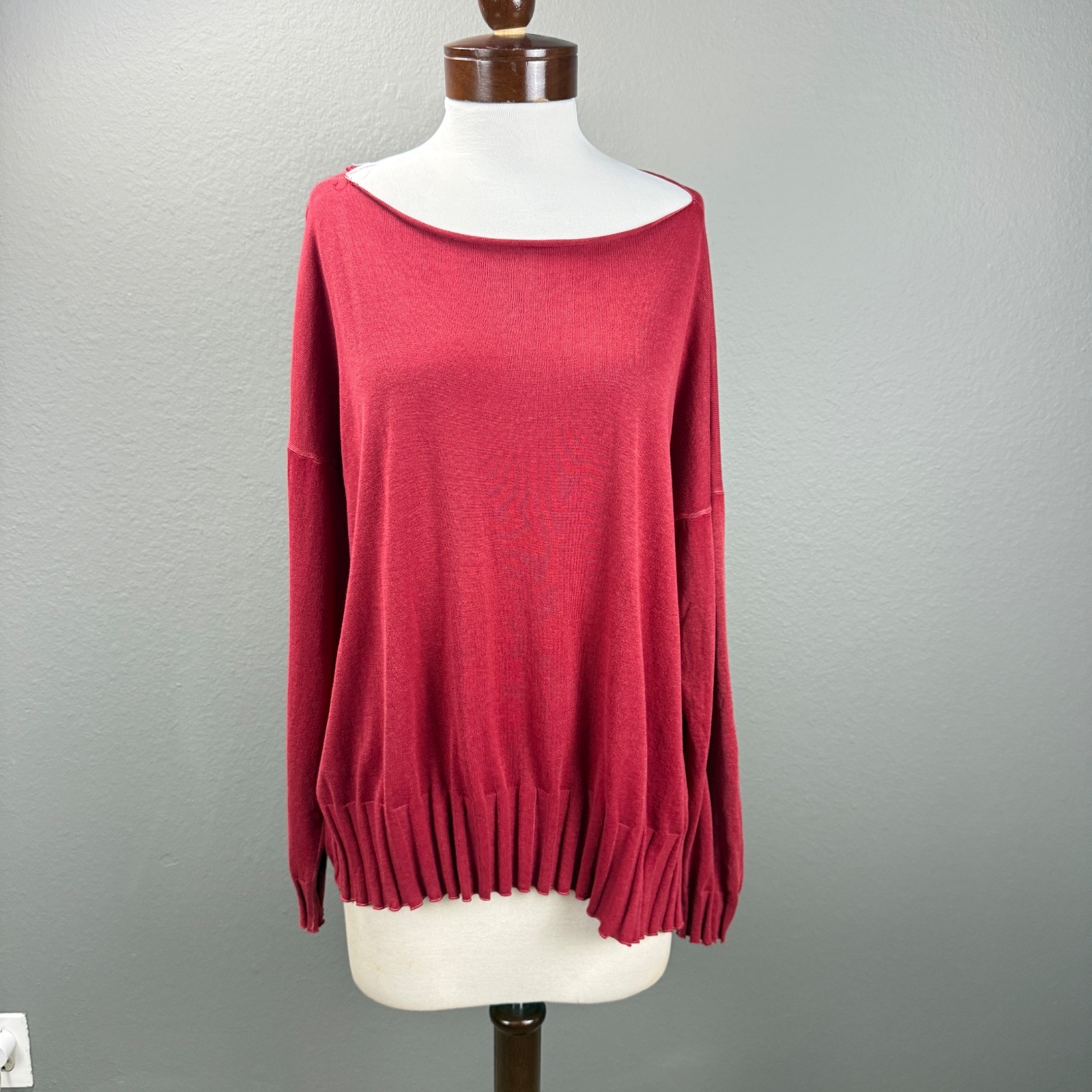 Planet By Lauren G Wine Red Pima Cotton Boatneck Rib Sweater One Size Fits All