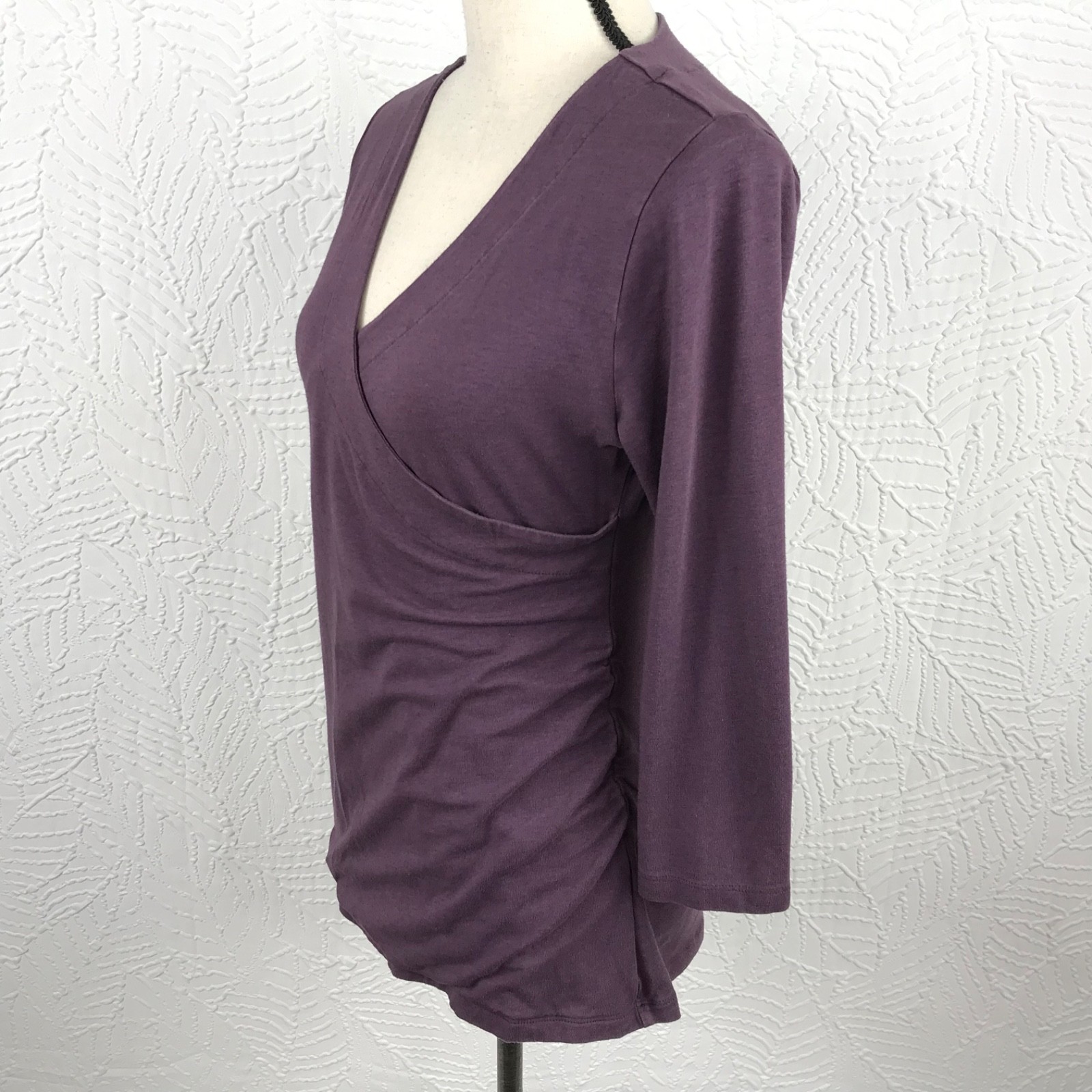 Soft Surroundings Pima Cotton Modal Faux Wrap Ruched Top Purple Size M