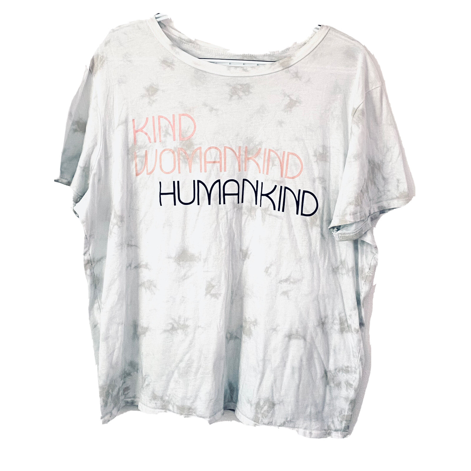 Womens XXL White Gray Tie Dye KIND Women Human Script Novelty Crop T Shirt