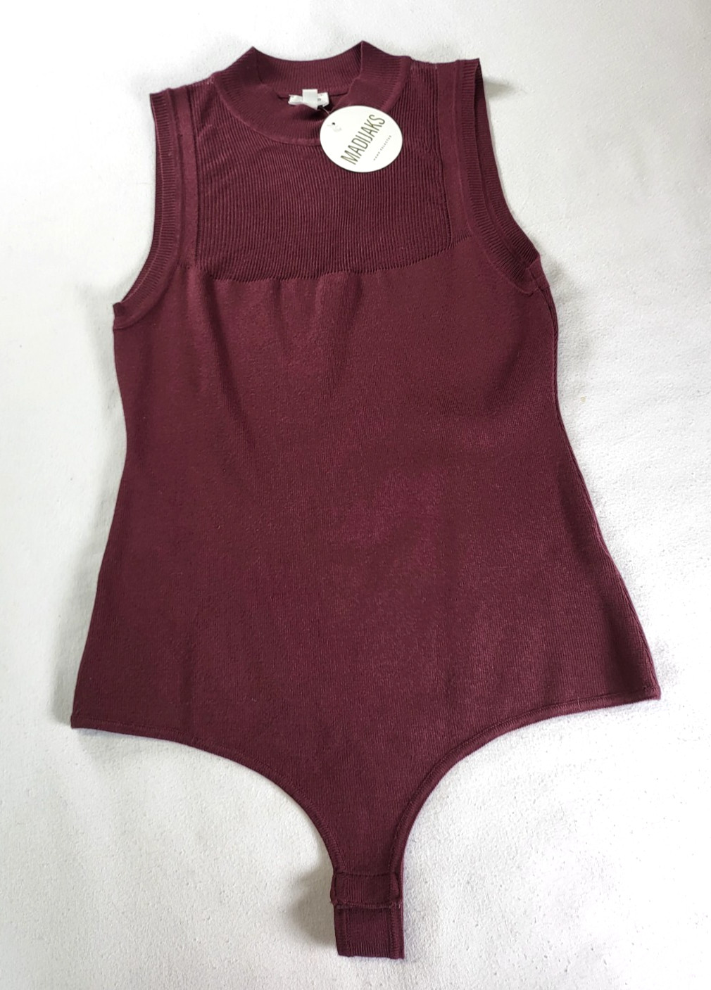 NWT Le Lis Collection Sleeveless Bodysuit Wine Burgandy Color Size L Snap Bottom