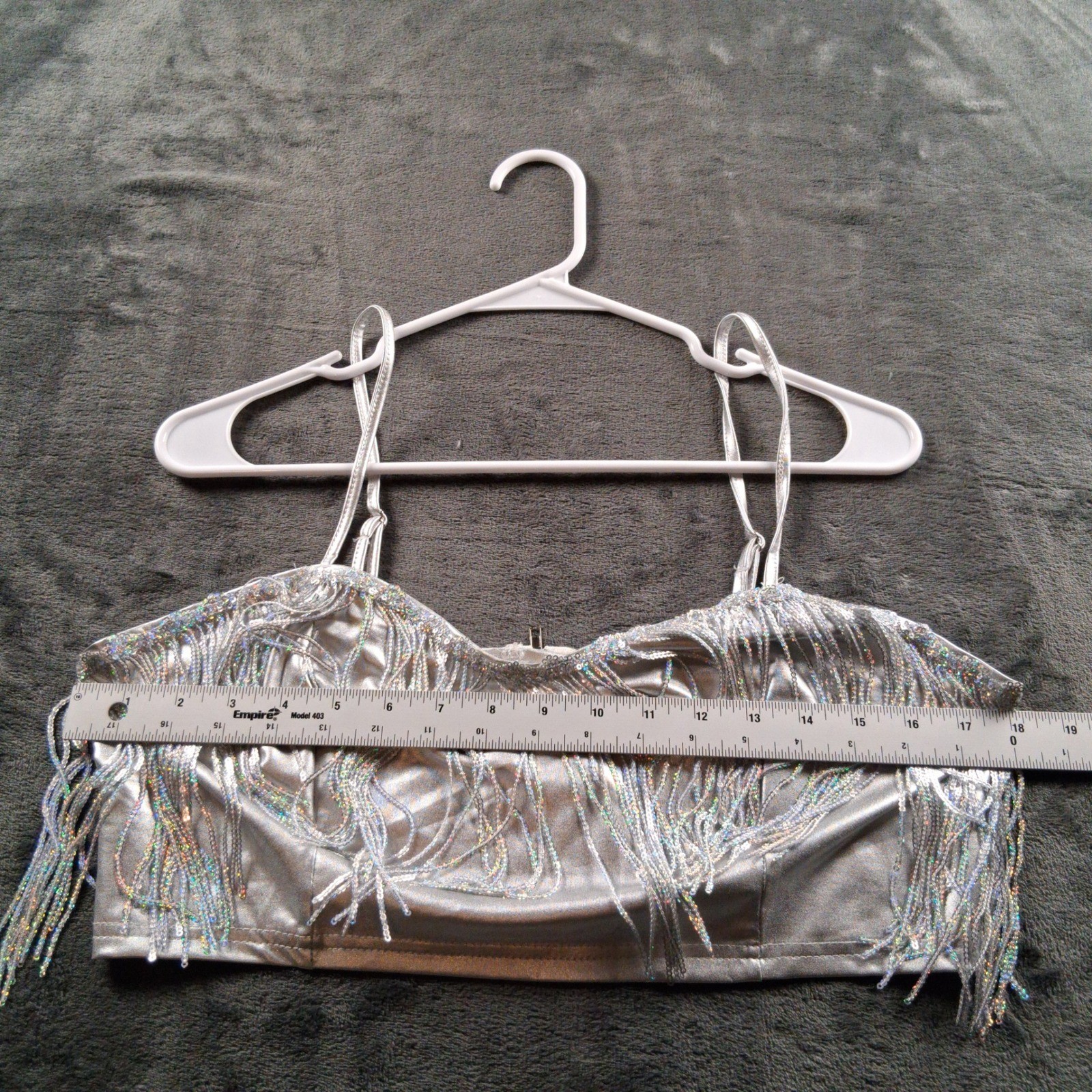 Unbranded Metallic Fringe Crop Top Womens M Silver Beaded Festival Rave Party