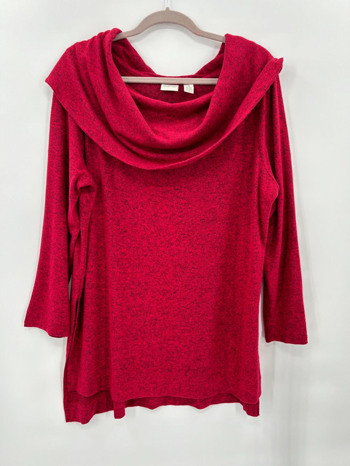Zenergy Chioc’s 3 XL Top Shirt Red Pullover Long Sleeves Side Slits Soft Knit