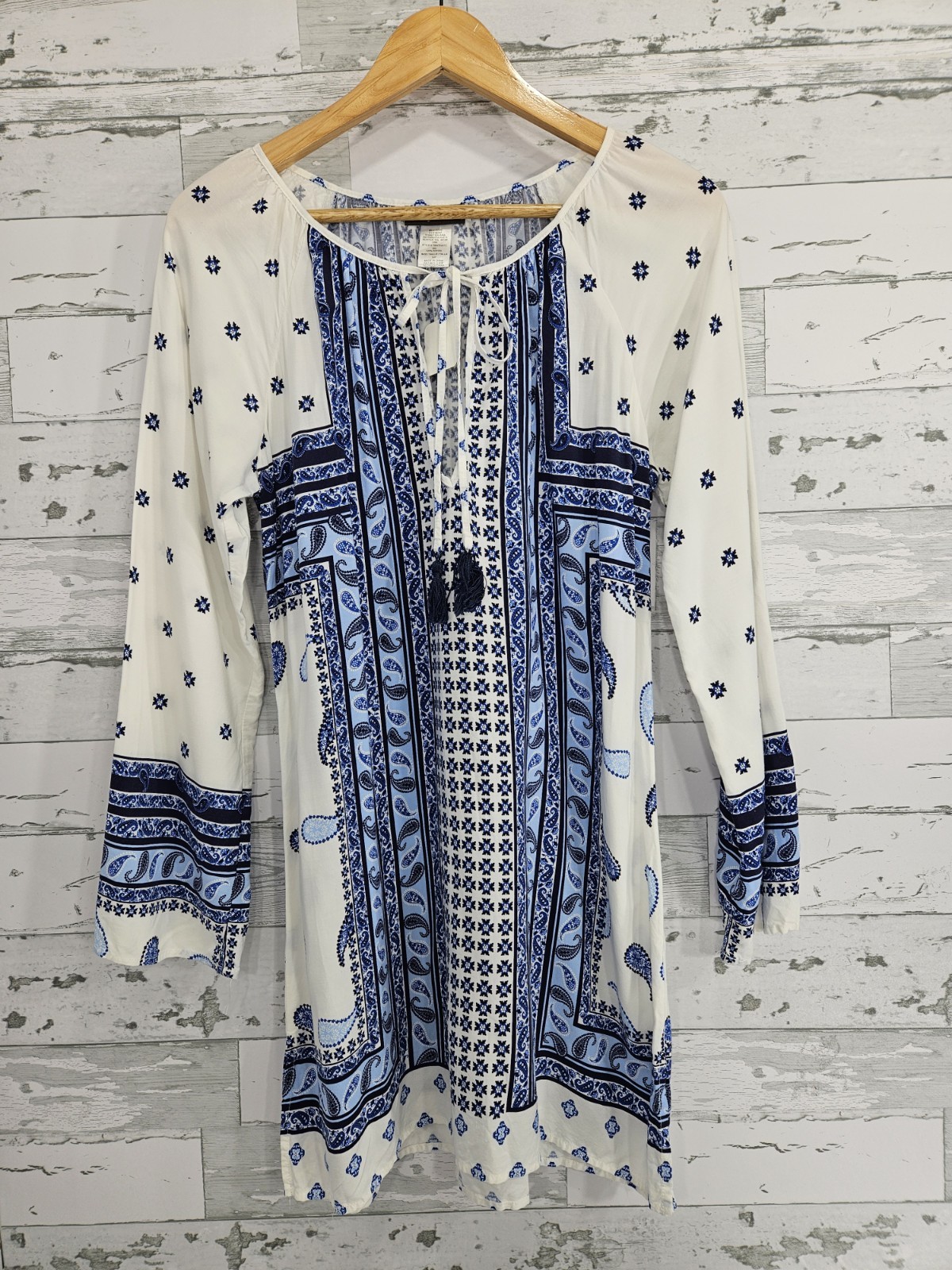 Tommy Bahama Womens Small Blue White Boho Tunic Paisley Print