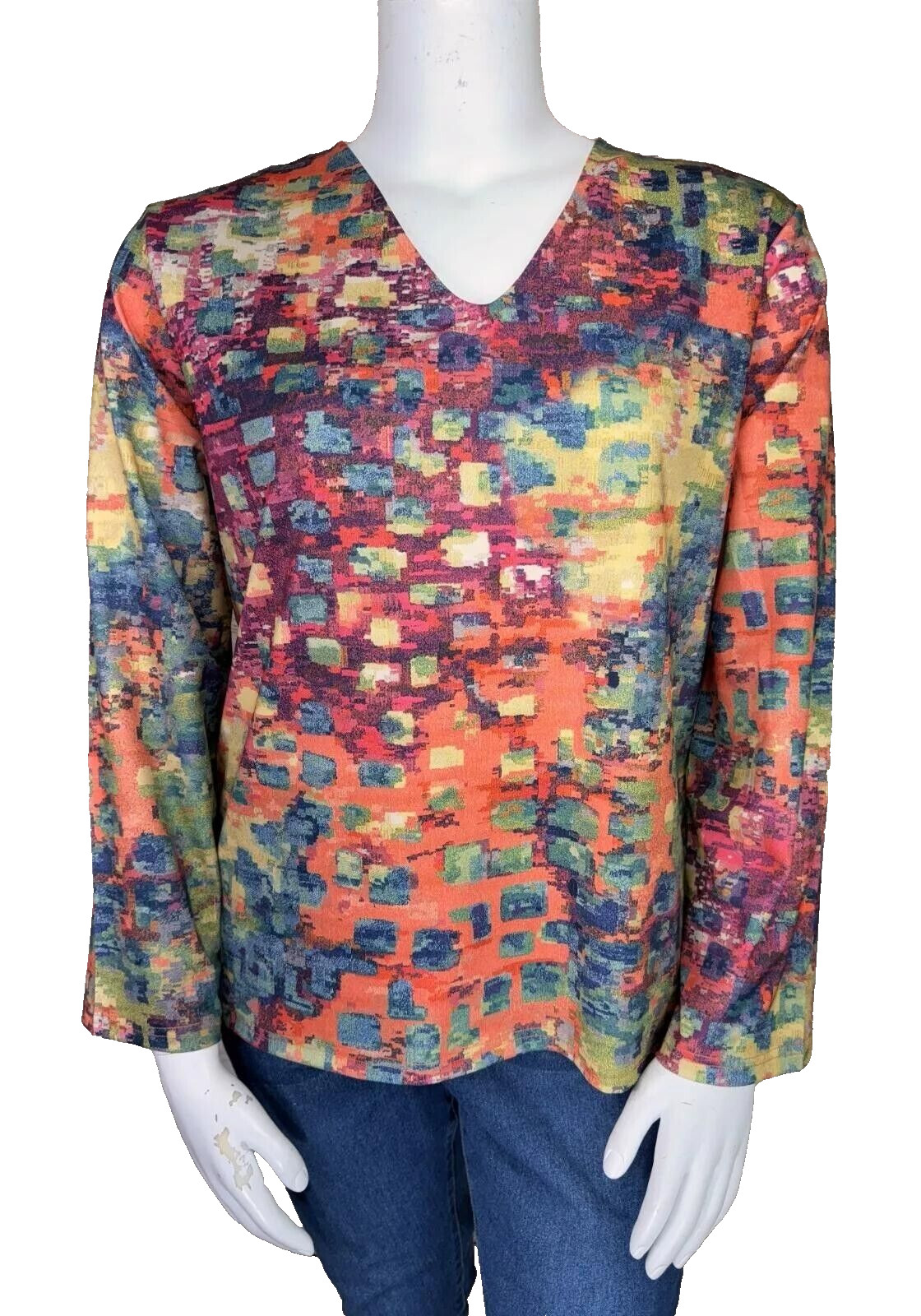 New! EXCLUSIVE Women’s 2XL Colorful Pink Red Purple Orange Geometric Top Blouse