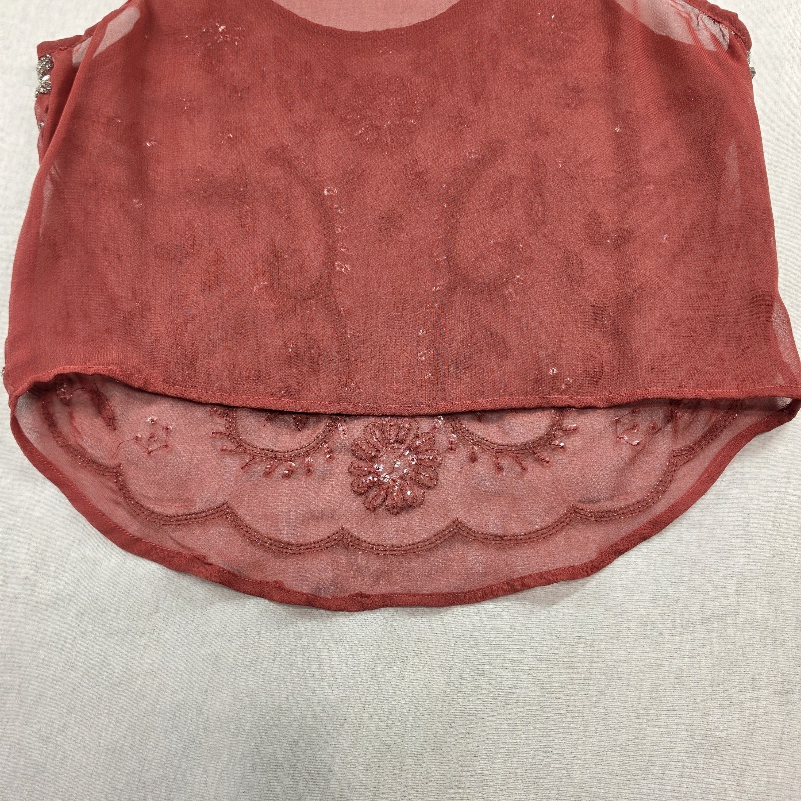 Daytrip Rust Red Sheer Mesh Beaded Sequined Crop Tank Top Size S Y2K Whimsigoth