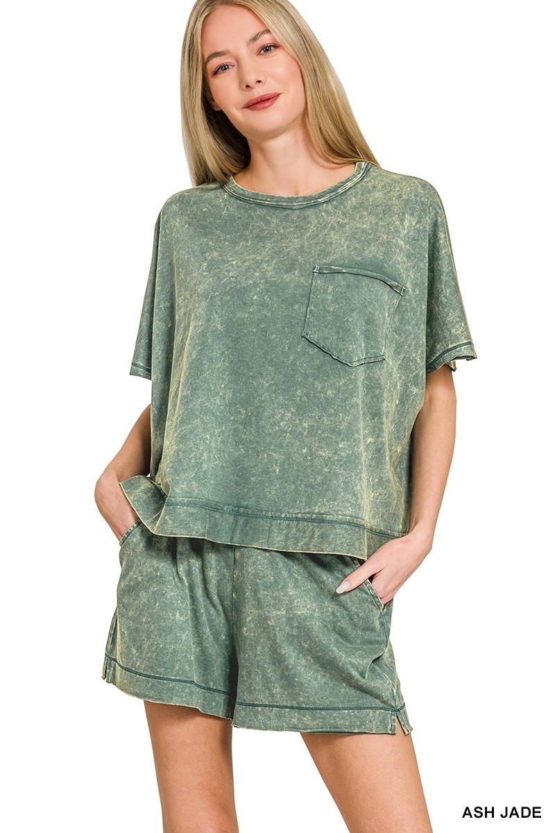 Acid Washed Oversized Top & Shorts Set – Ash Jade – S