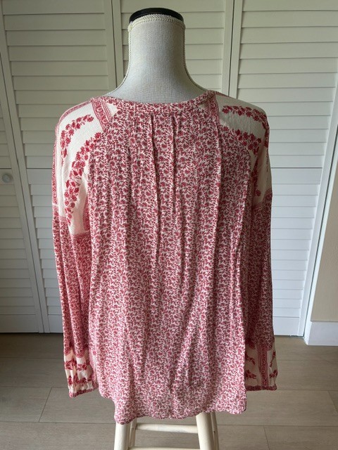 Lucky Brand Floral Bohemian Peasant Blouse in Red & White Sz M