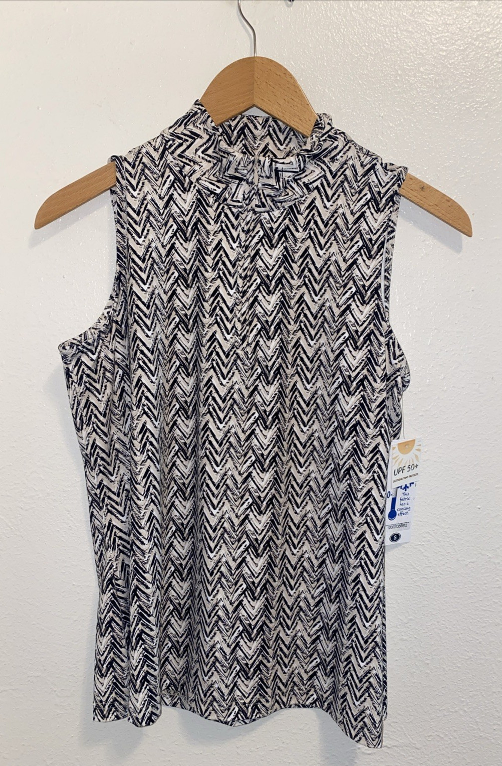 Lulu B Sleeveless 1/4 Zip Top Cooling Effect Brown Back Geometric Small NWT