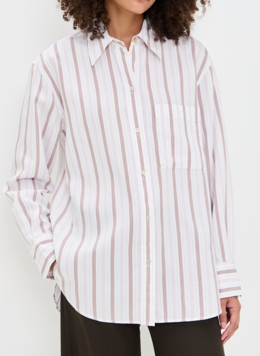 Vince S Small Womens Blouse White Lilac Striped Oversized Shirt Top $428