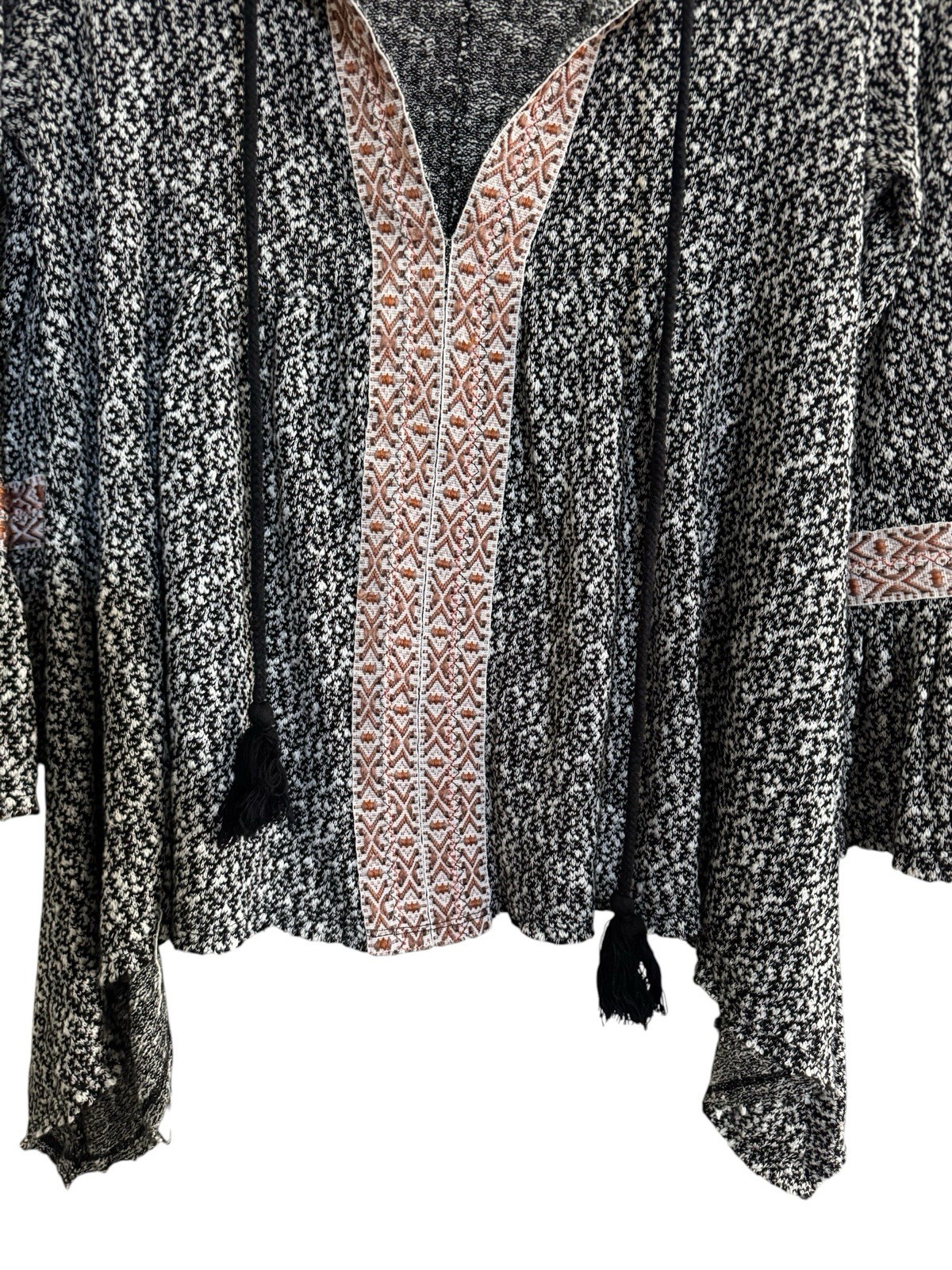 Anama Riada Knit Boho Tunic OVERSIZED Small Assymetrical Bell Sleeves #7161