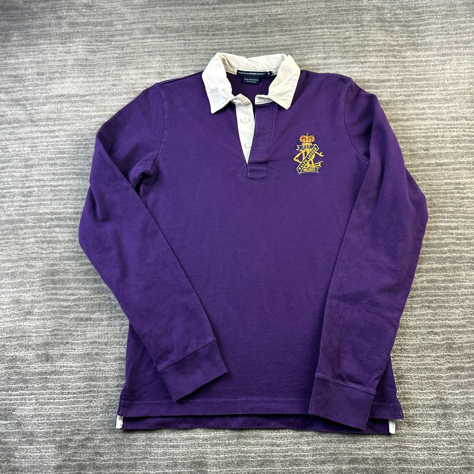 VINTAGE Polo Ralph Lauren Shirt Womens Medium Purple Rugby Crest Y2K Preppy