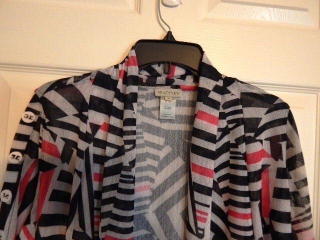 Multiples Open Front Print Mesh Cardigan Top (PM)