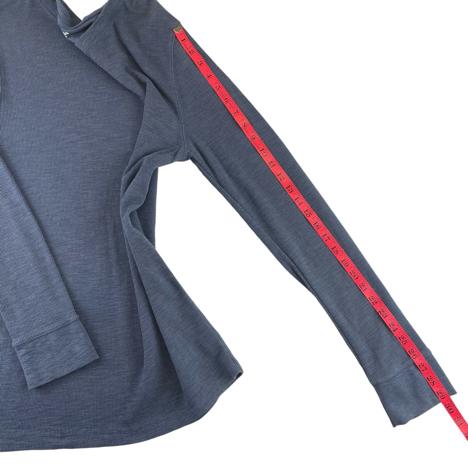 Arizona Top Womens L Blue Extra Long Cuffed Sleeves Waffle Weave Thermal