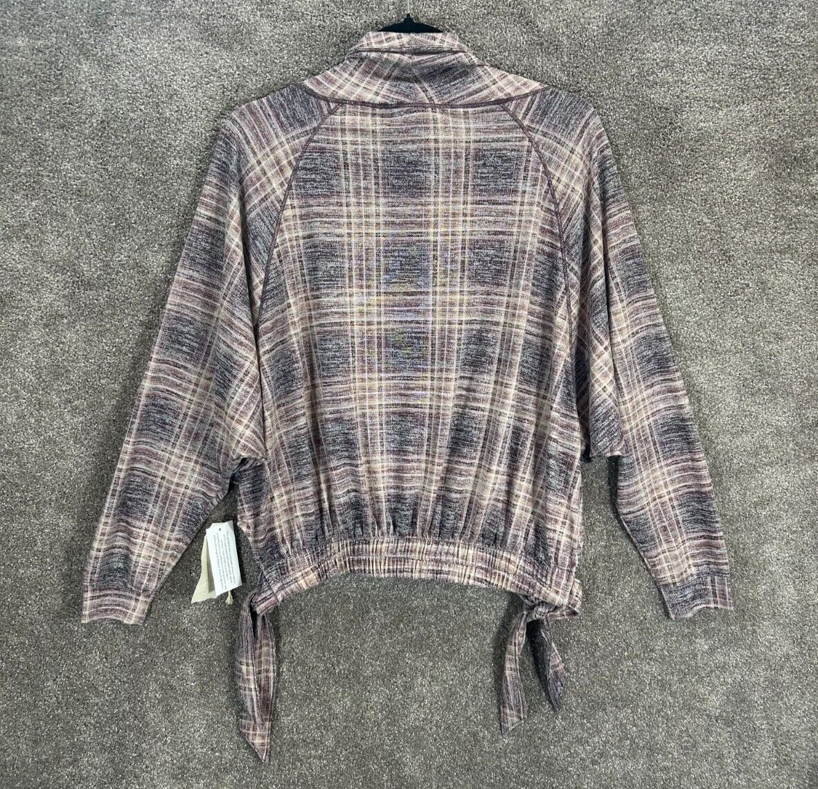 Farmers Market Top Womens Small Purple Plaid Bubble Hem Oversized Blouse NWT