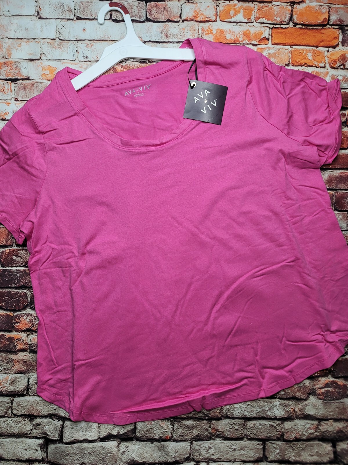 AVA & VIV Women’s Plus Hot Pink Short Sleeve Basic T Shirt Top NWT 1X 2X