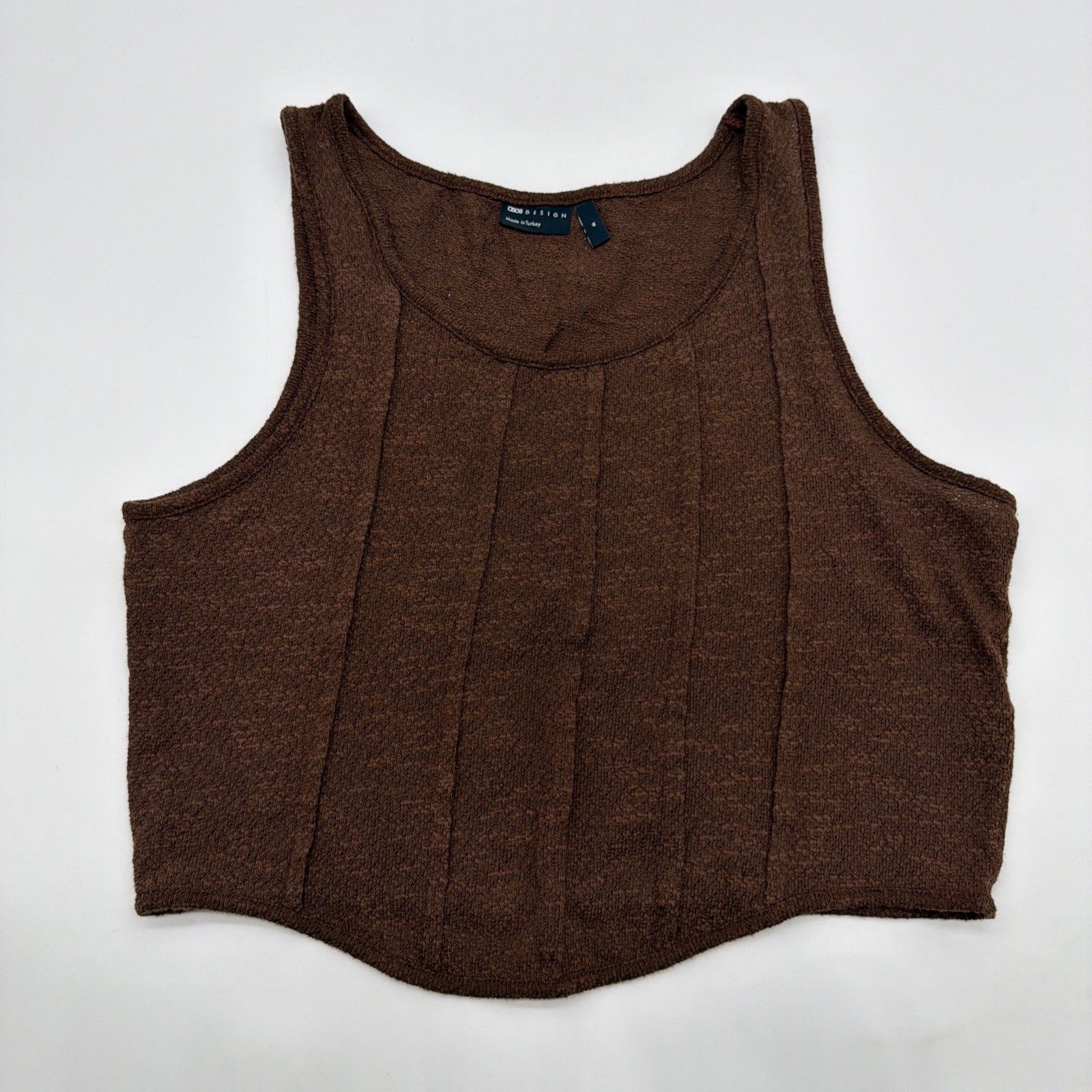Asos Design Cropped Tank Top Women M Brown Solid .#44658