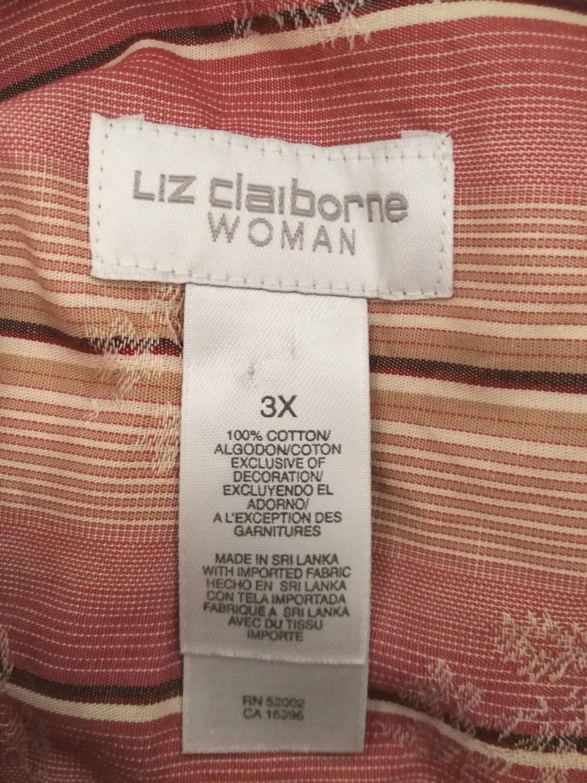 Liz Claiborne Womens Blouse 3X Plus Floral Purple Brown Lace Button Long Sleeve