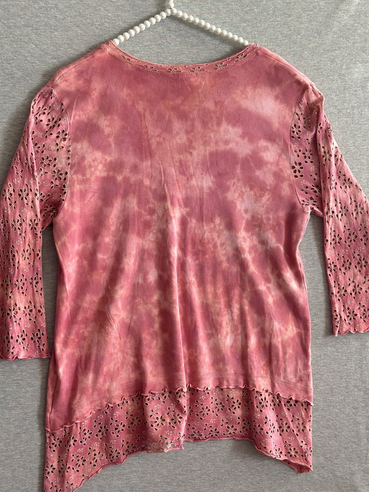 Glima Top Sz 1X Pink Wash Grunge Fairy Y2K Renaissance Script Rose Indie Tie Dye