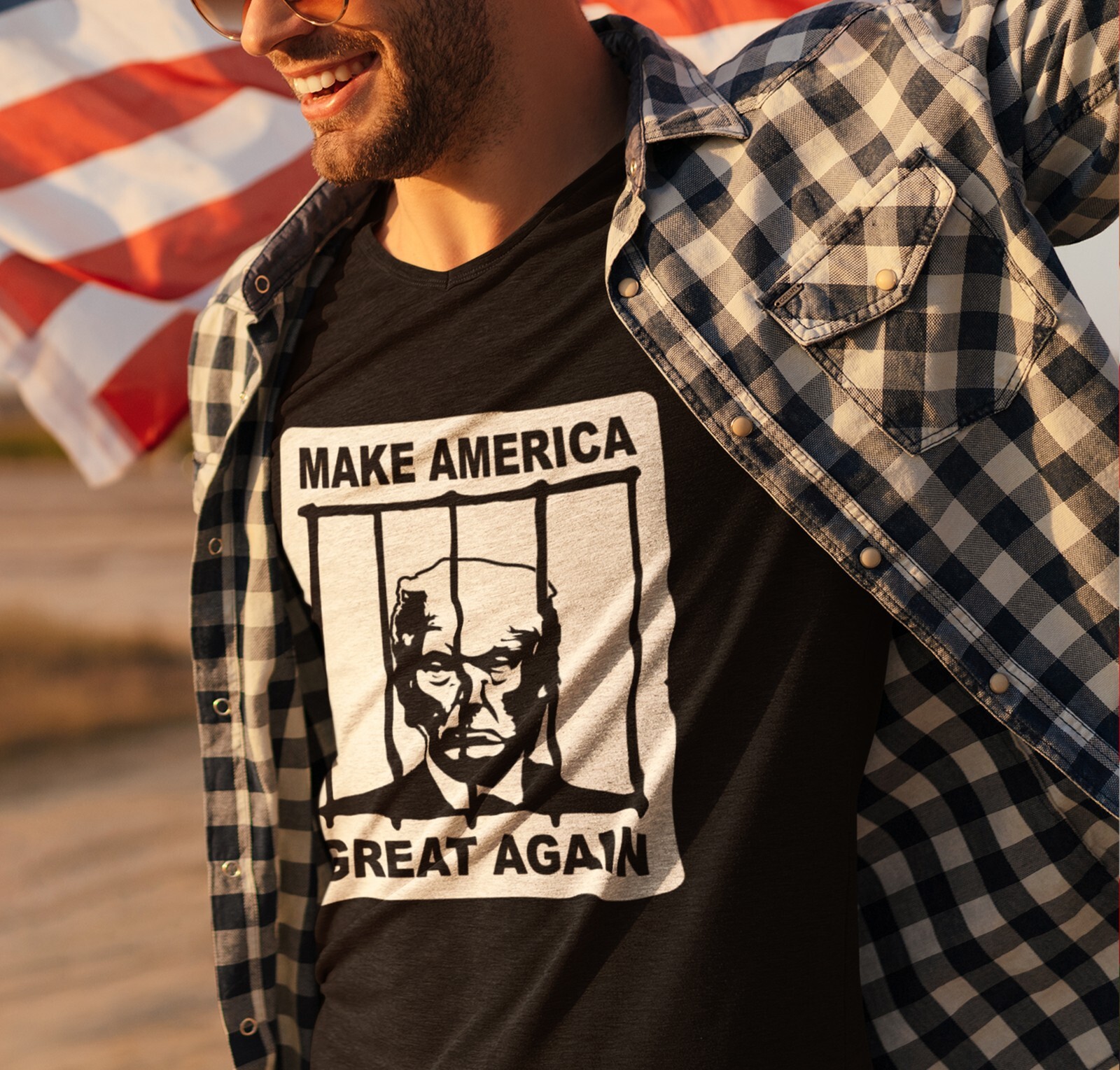Trump T-Shirt, Lock Him Shirt, MAGA Shirt, Patriotic Shirt, US Flag Shirt, 2024
