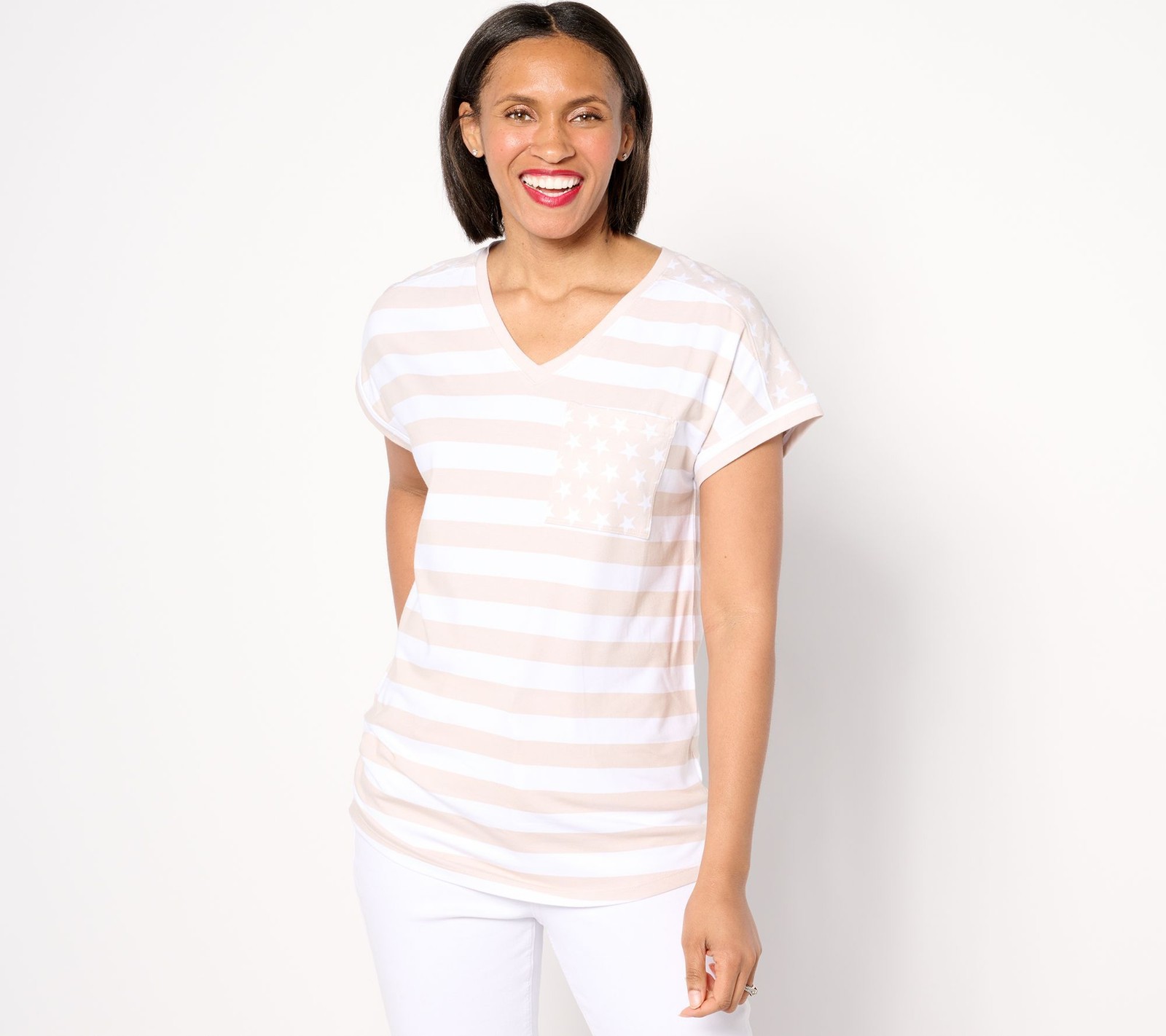 Gloria Vanderbilt Women’s Top Sz XL Denim & Co. Americana Printed White A649418