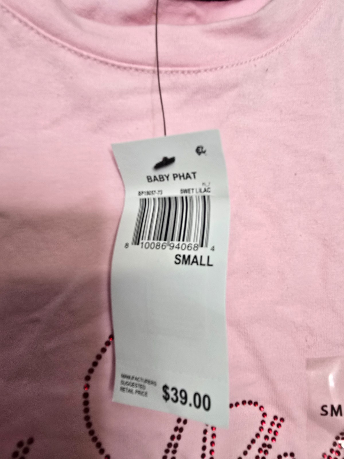 NWT Baby Phat Womens Sweet Lilac Short Sleeve Y2K Rhinestone Logo T-Shirt Size S