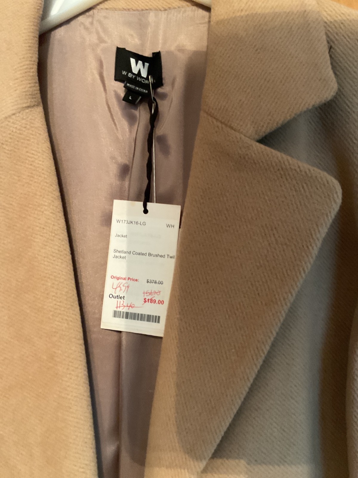 Women’s W By Worth beige lined Cotton/Wool blend twill jacket size L, NWT