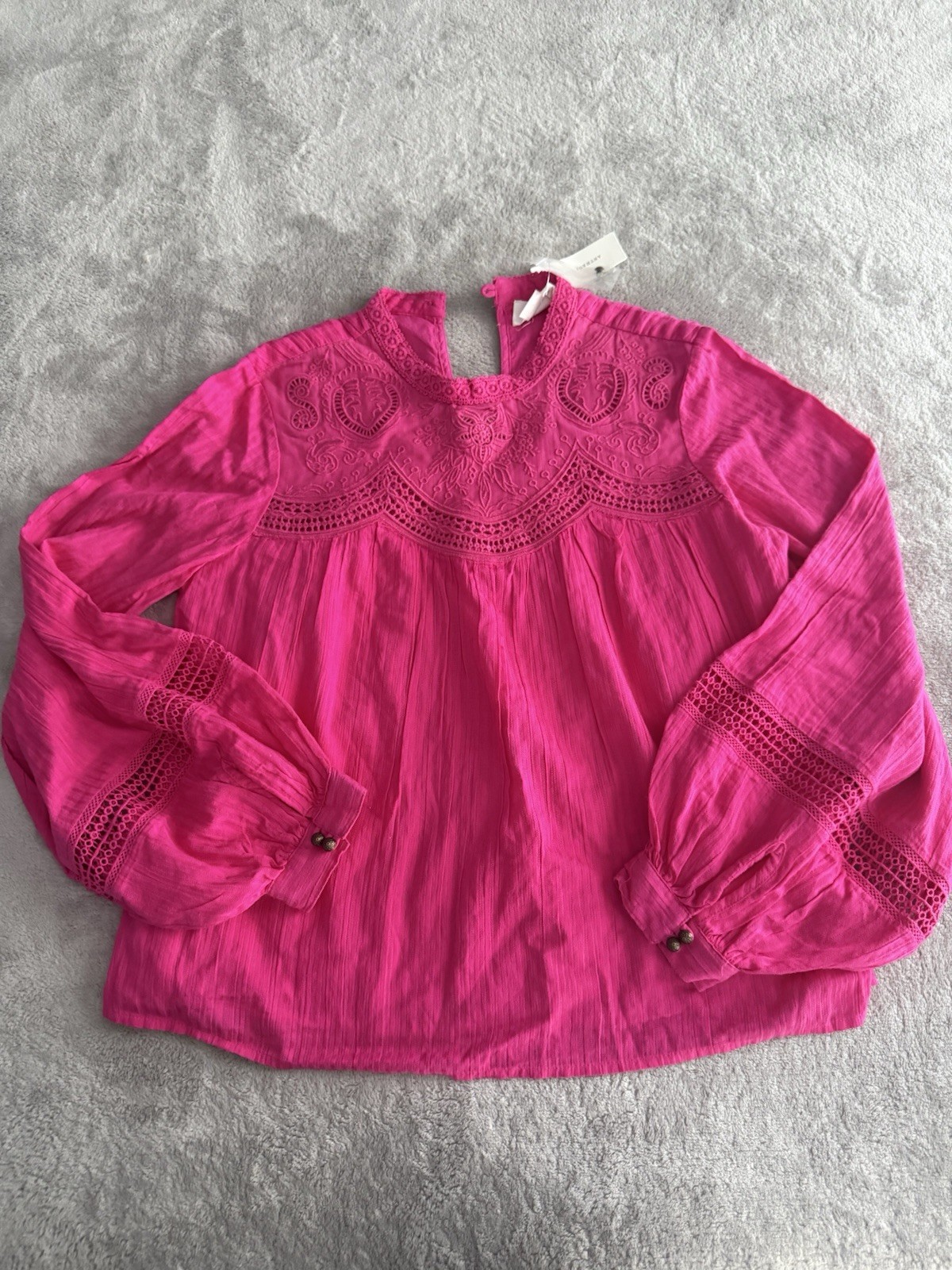 NWT! Anthropologie Harmony Lace Blouse in Hot Pink Sz Small