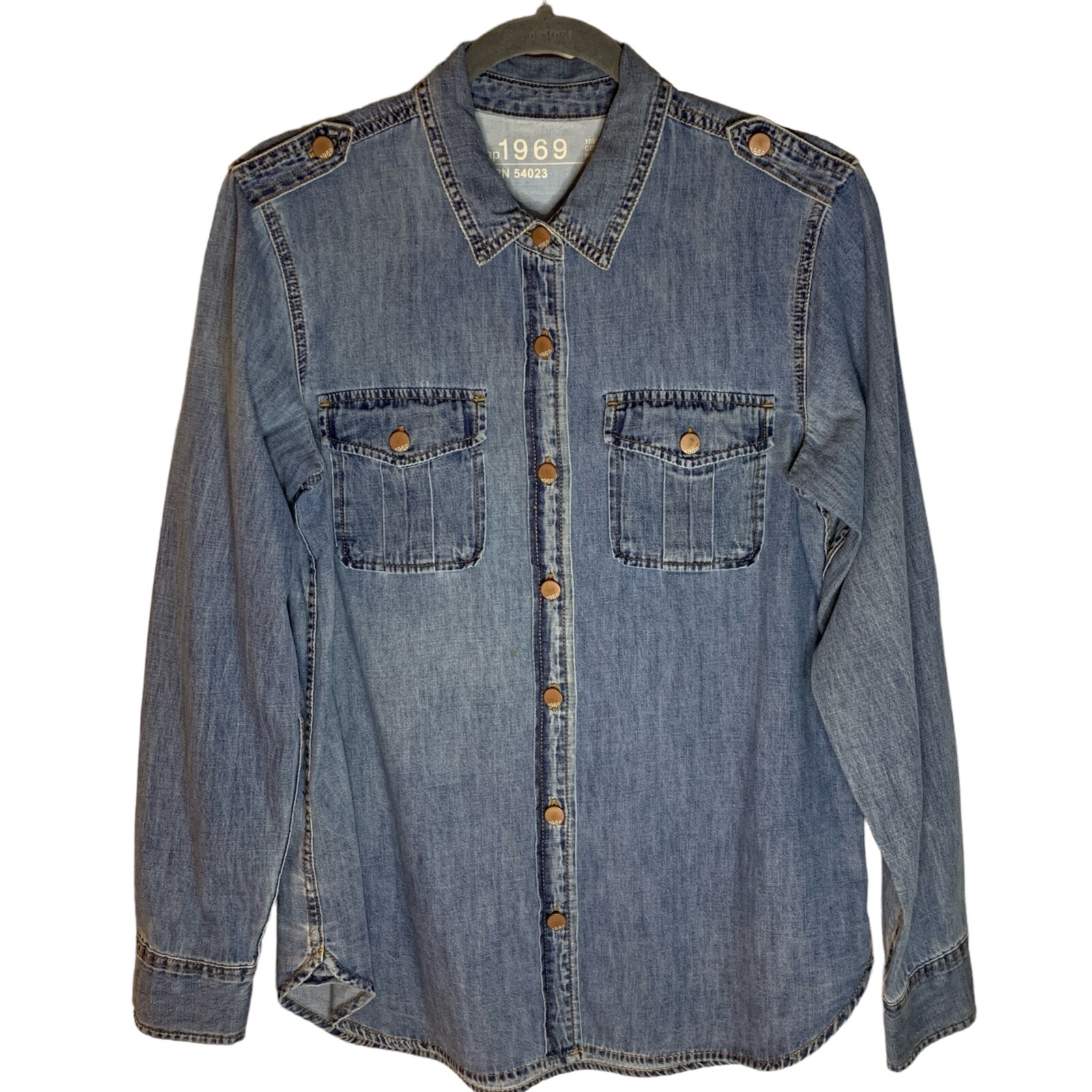 Gap 1969 Denim Long Sleeve Women’s Shirt SMALL Blue Button Up Western Cotton