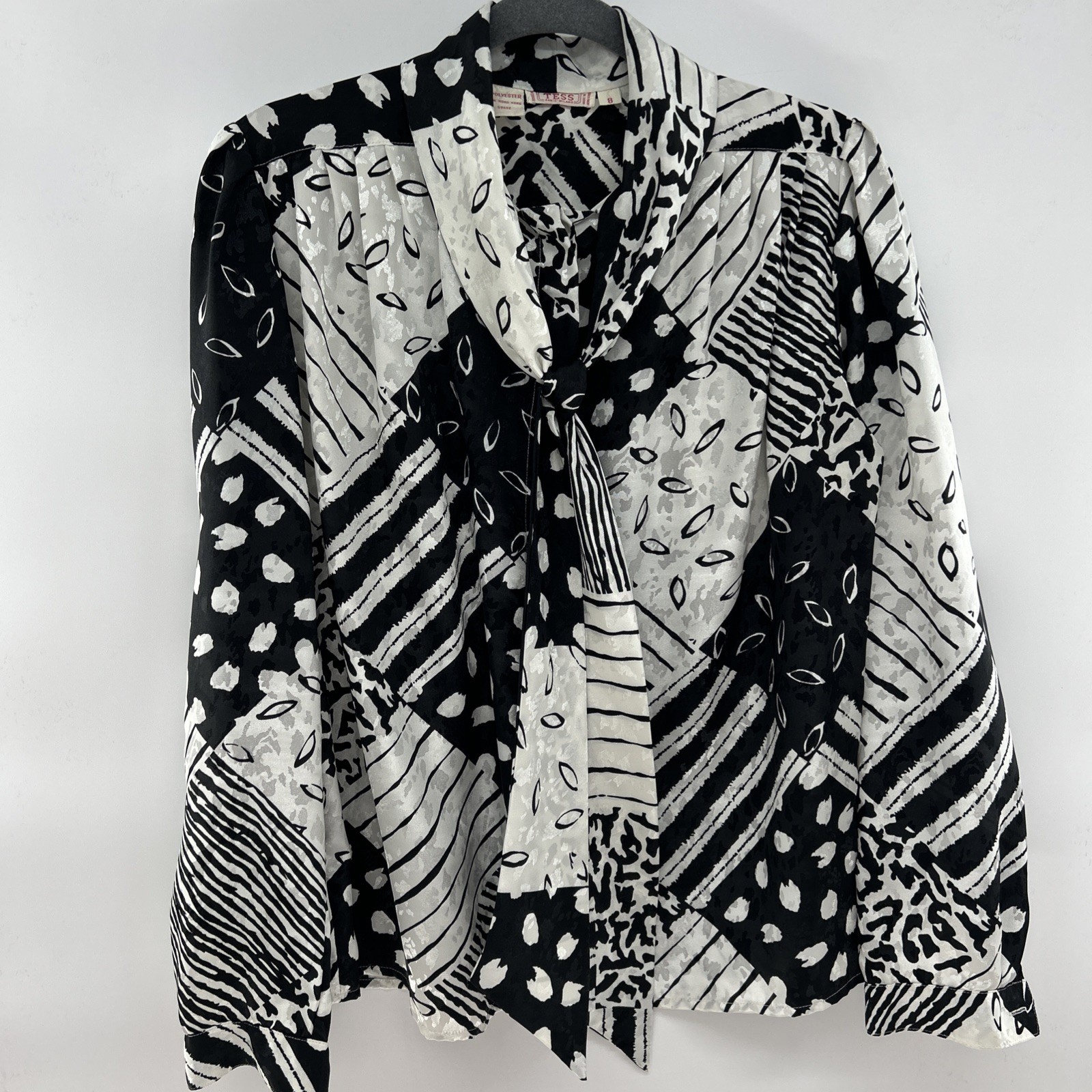 Tess Rare Vintage Blouse Paris Milano Made In Hong Kong Pussy-bow Blouse Size 8